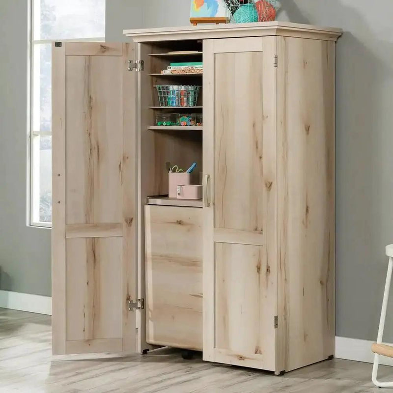 Drop Leaf Computer Desk Craft Table Armoire in Maple Wood Finish - Made in USA by HomePacific