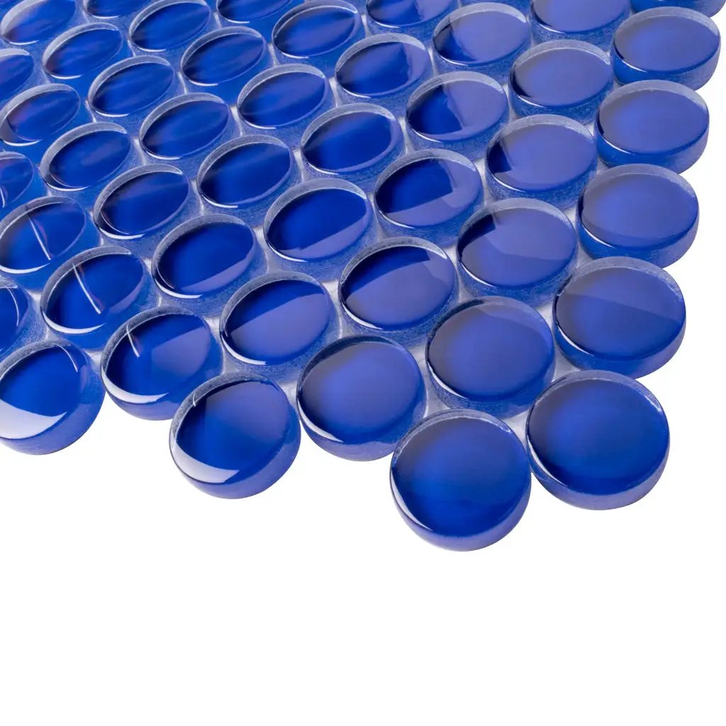 Cobalt Blue 12x12 Glossy Penny Round Glass Mosaic Tile (5 pack, 5 sq ft/case) by Apollo Tile