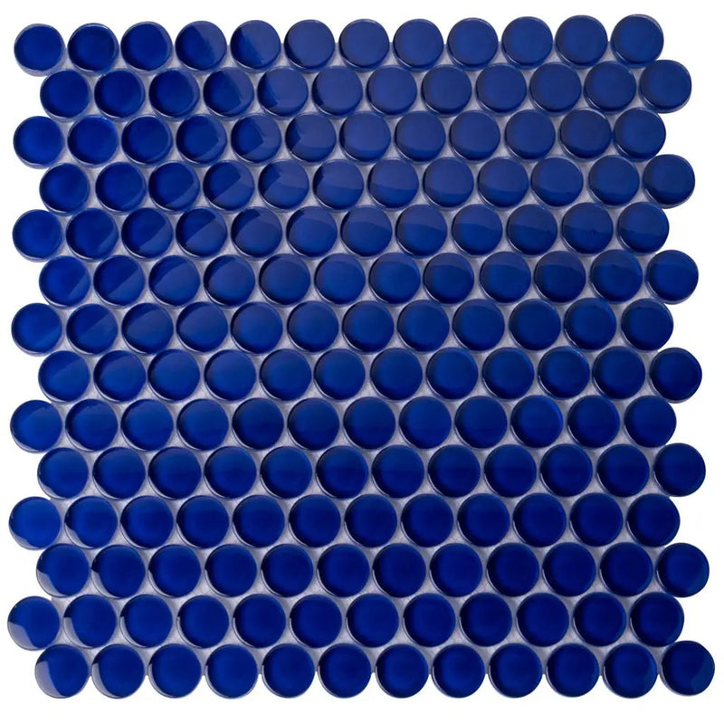 Cobalt Blue 12x12 Glossy Penny Round Glass Mosaic Tile (5 pack, 5 sq ft/case) by Apollo Tile