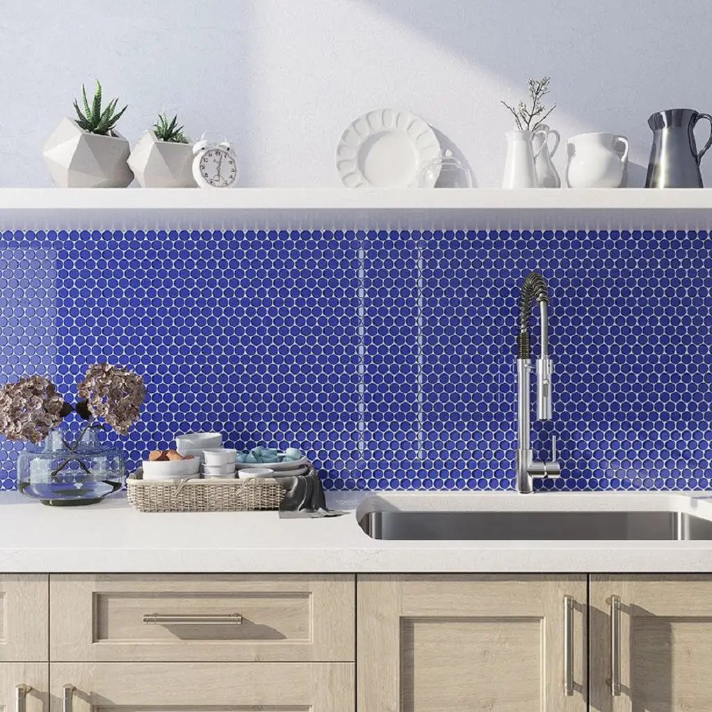 Cobalt Blue 12x12 Glossy Penny Round Glass Mosaic Tile (5 pack, 5 sq ft/case) by Apollo Tile