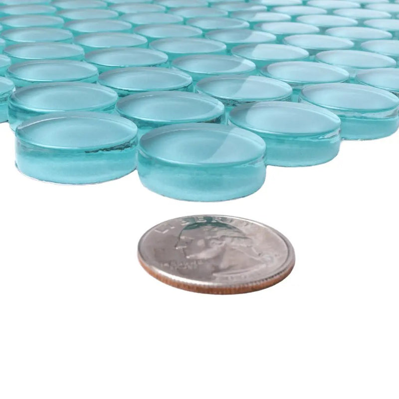 Sky Blue 12x12 Glossy Penny Round Glass Mosaic Tile (5 pack, 5 sq ft/case) by Apollo Tile