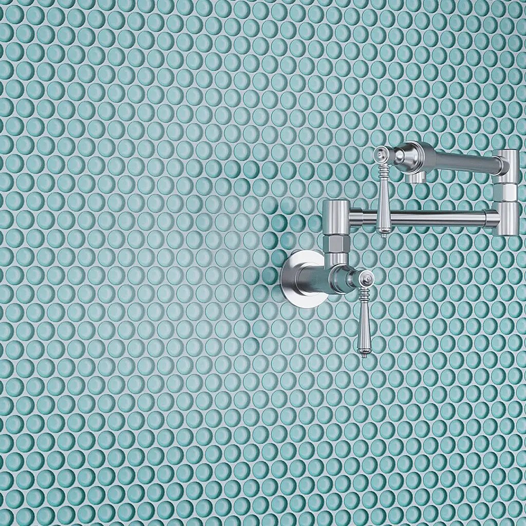 Sky Blue 12x12 Glossy Penny Round Glass Mosaic Tile (5 pack, 5 sq ft/case) by Apollo Tile