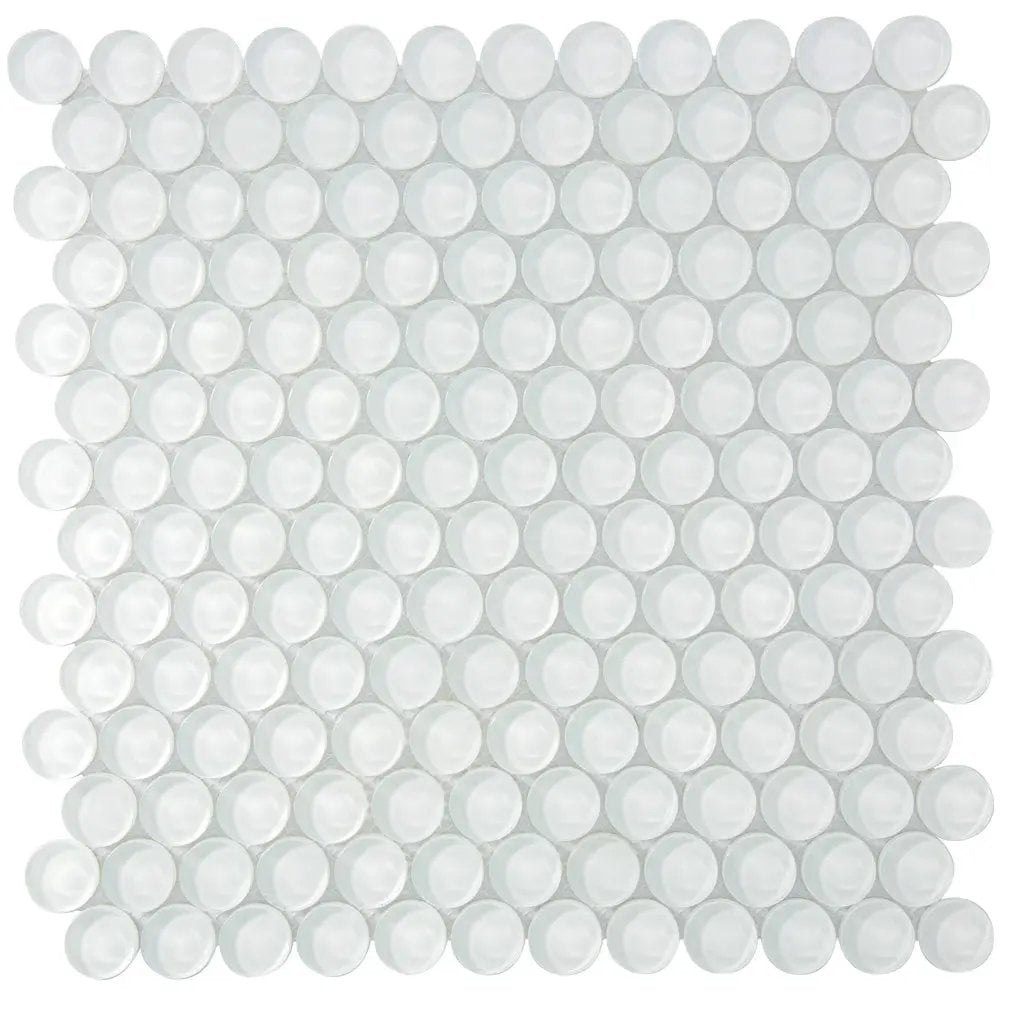 White 12x12 Glossy Penny Round Glass Mosaic Tile (5 pack, 5 sq ft/case) by Apollo Tile