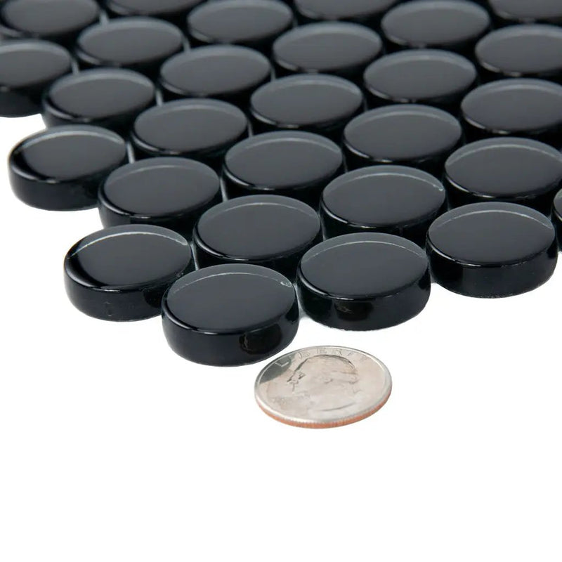 Black 12x12 Glossy Penny Round Glass Mosaic Tile (5 pack, 5 sq ft/case) by Apollo Tile
