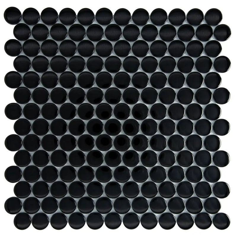 Black 12x12 Glossy Penny Round Glass Mosaic Tile (5 pack, 5 sq ft/case) by Apollo Tile