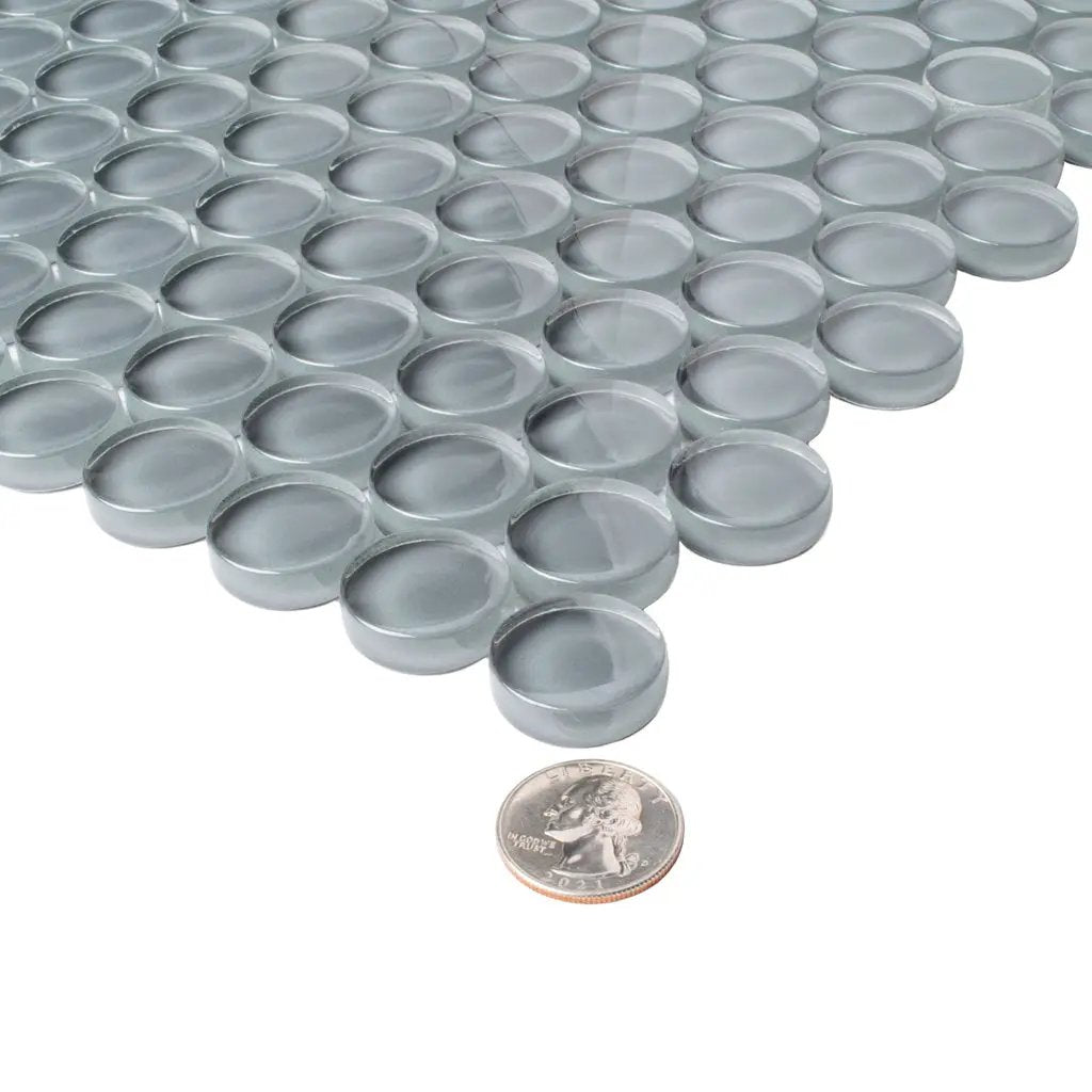 Coin Gray 12x12 Glossy Penny Round Glass Mosaic Tile (5 pack, 5 sq ft/case) by Apollo Tile