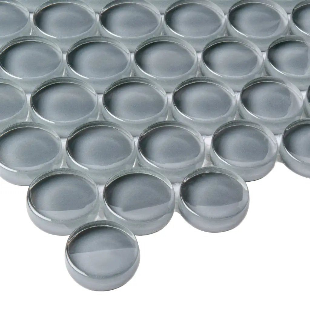 Coin Gray 12x12 Glossy Penny Round Glass Mosaic Tile (5 pack, 5 sq ft/case) by Apollo Tile