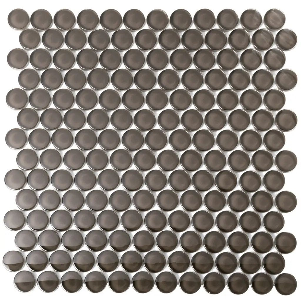 Ash Gray 12x12 Glossy Penny Round Glass Mosaic Tile (5 pack, 5 sq ft/case) by Apollo Tile