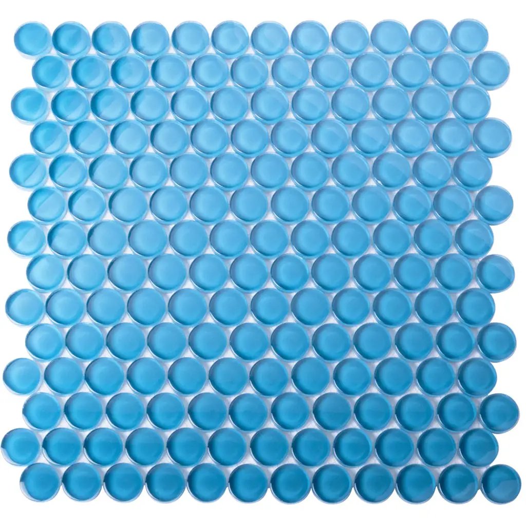 Cerulean Blue 12x12 Glossy Penny Round Glass Mosaic Tile (5 pack, 5 sq ft/case) by Apollo Tile