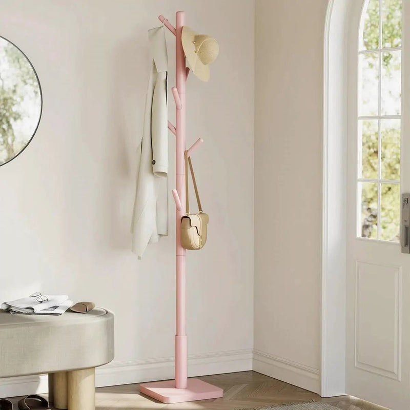 Modern Solid Wood Coat Rack Entryway Hall Tree Hat Stand in Pink by HomePacific