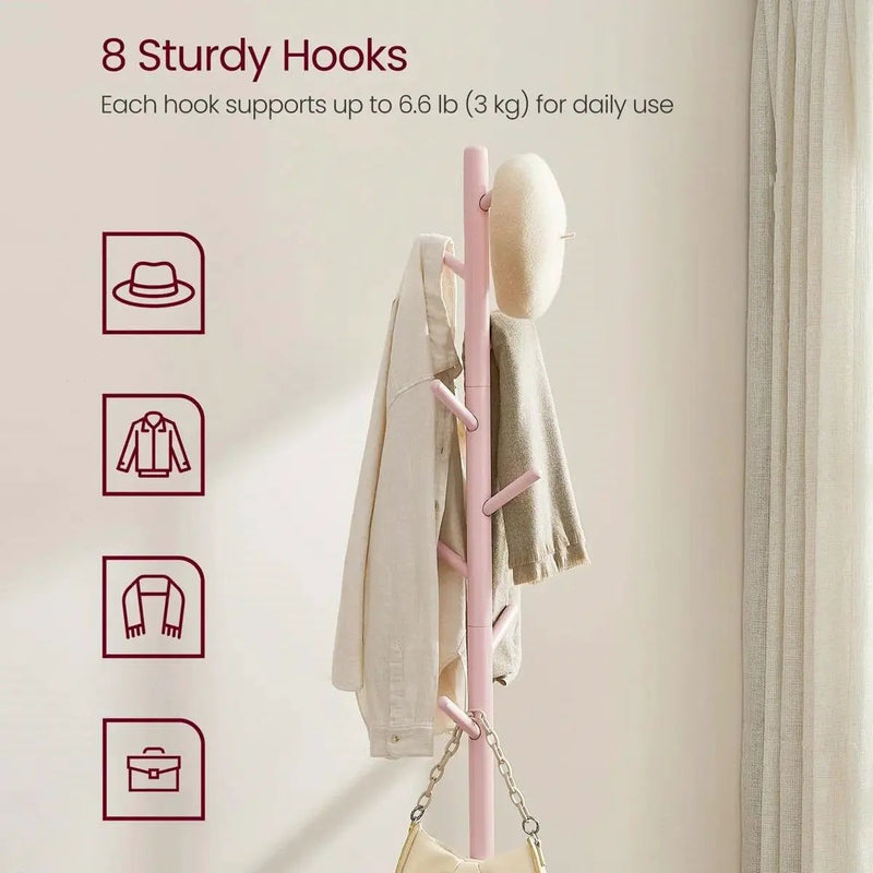 Modern Solid Wood Coat Rack Entryway Hall Tree Hat Stand in Pink by HomePacific