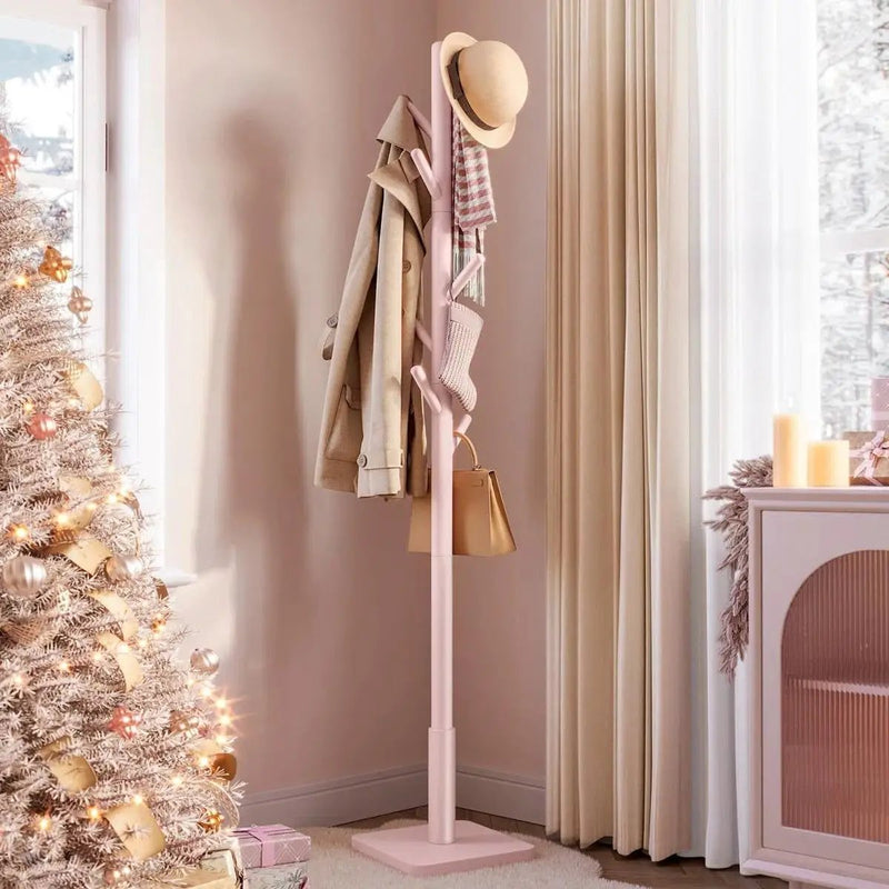 Modern Solid Wood Coat Rack Entryway Hall Tree Hat Stand in Pink by HomePacific
