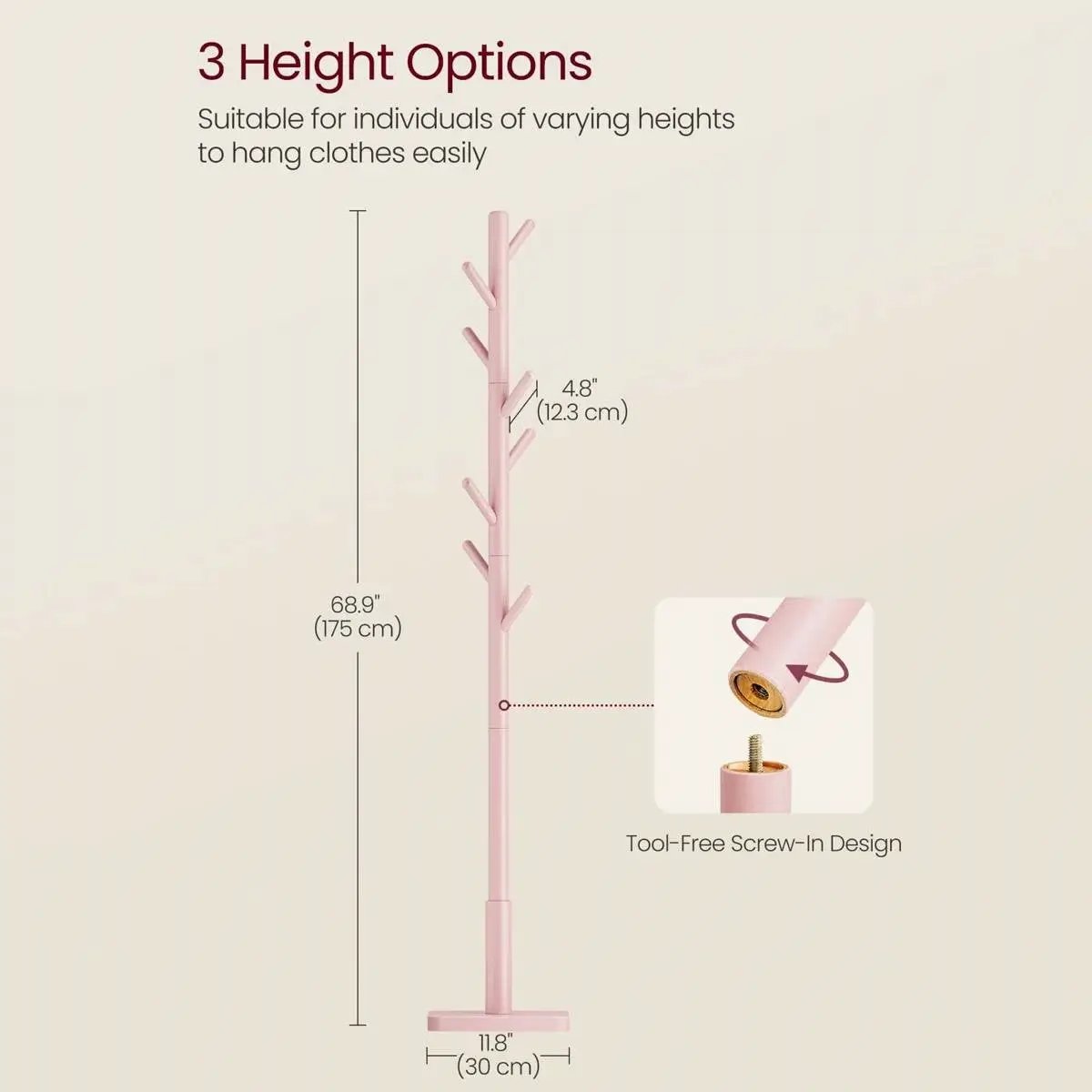 Modern Solid Wood Coat Rack Entryway Hall Tree Hat Stand in Pink by HomePacific