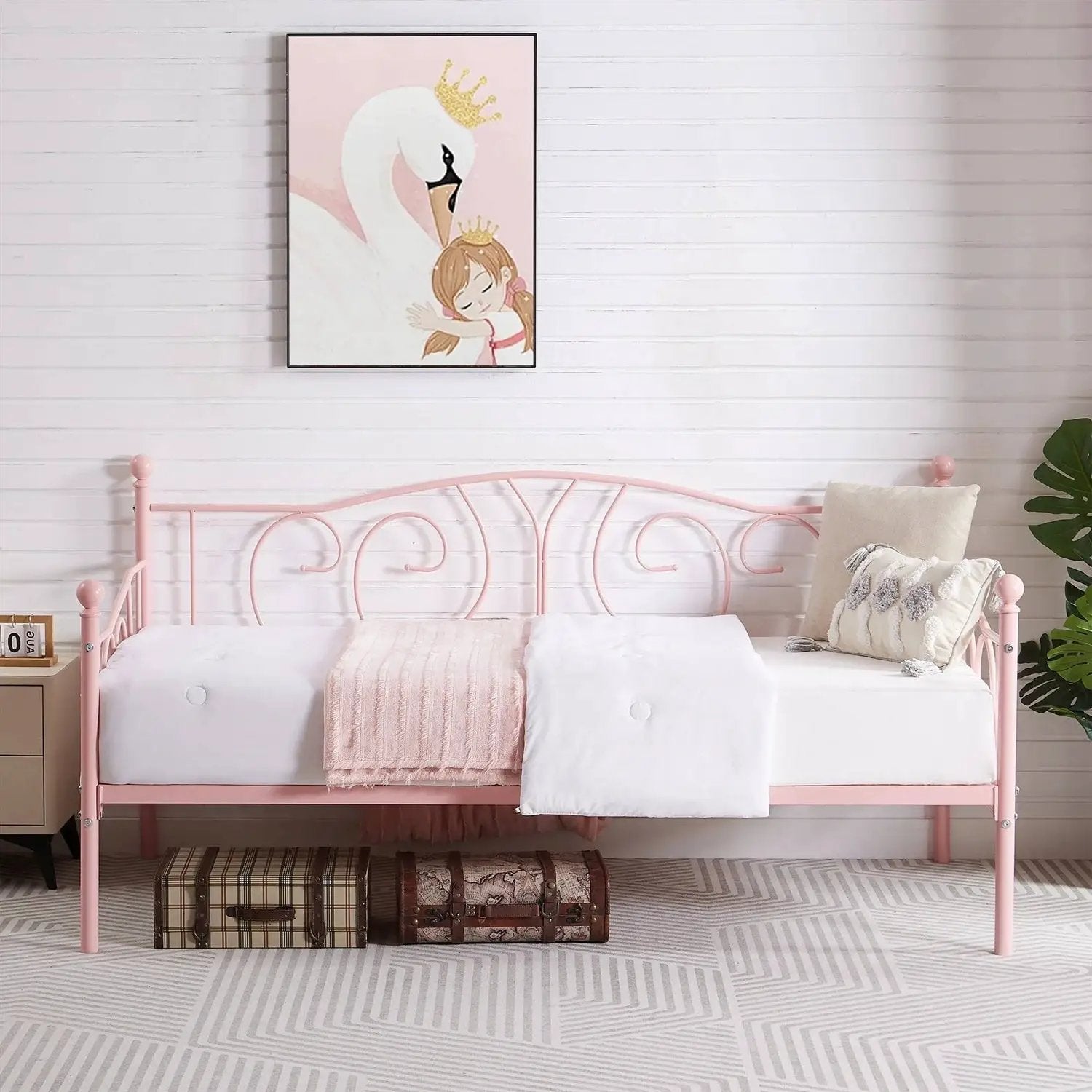 Twin size Victorian Pink Metal Daybed Frame - 350 lbs. Weight Capacity by HomePacific