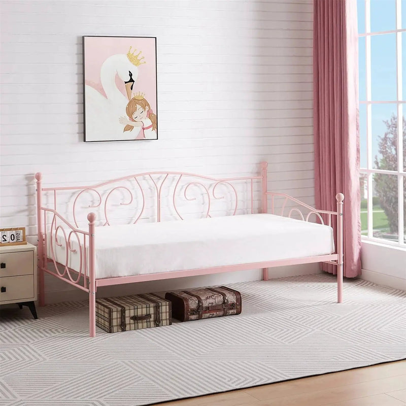 Twin size Victorian Pink Metal Daybed Frame - 350 lbs. Weight Capacity by HomePacific