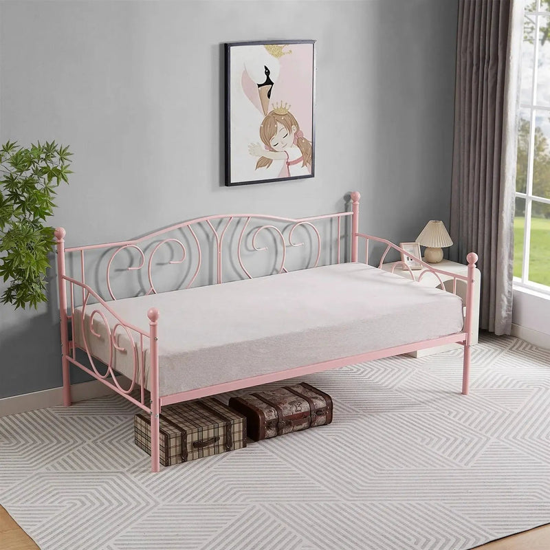 Twin size Victorian Pink Metal Daybed Frame - 350 lbs. Weight Capacity by HomePacific