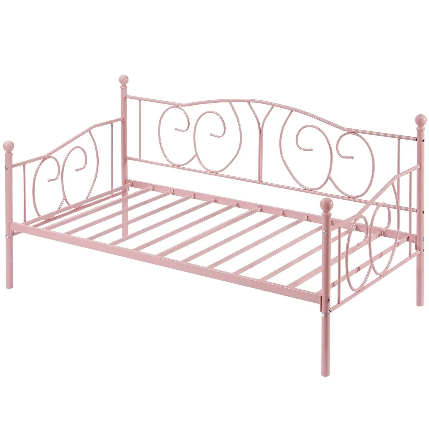 Twin size Victorian Pink Metal Daybed Frame - 350 lbs. Weight Capacity by HomePacific