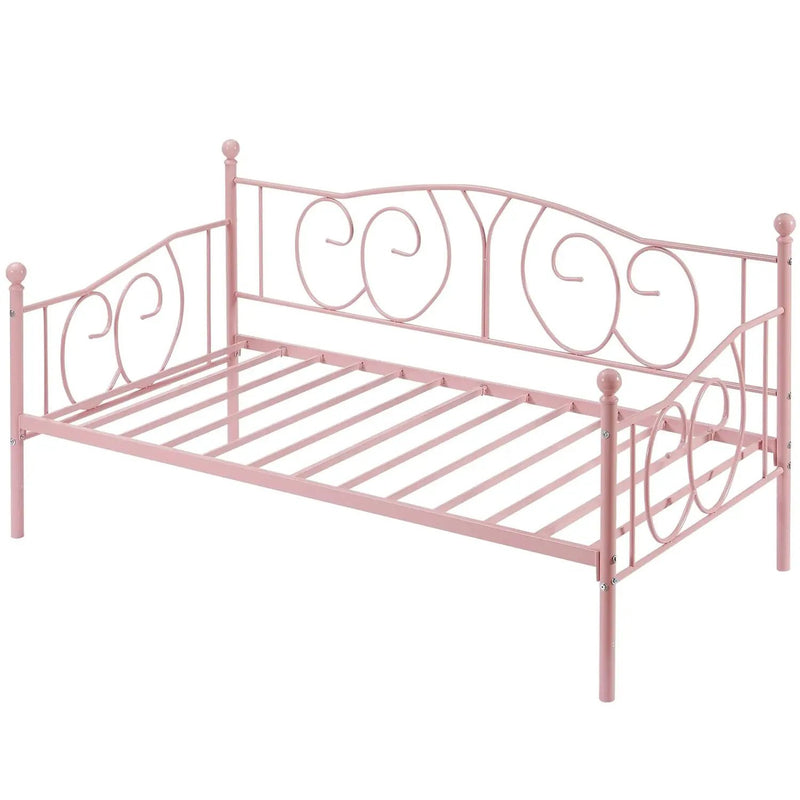 Twin size Victorian Pink Metal Daybed Frame - 350 lbs. Weight Capacity by HomePacific