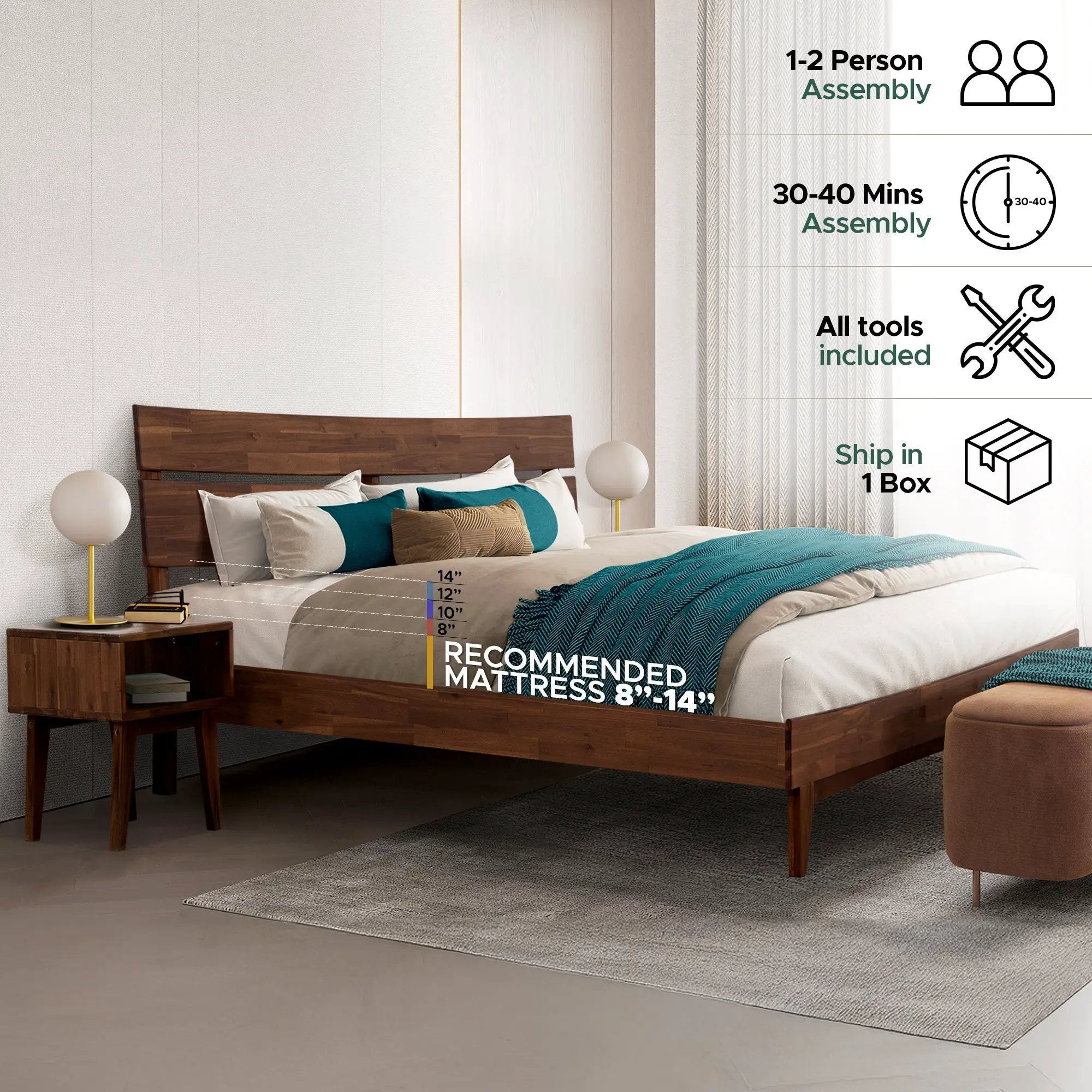 [Buy 1 Get 1] Aurora Solid Wood Bed Frame & Nightstand by Megsu