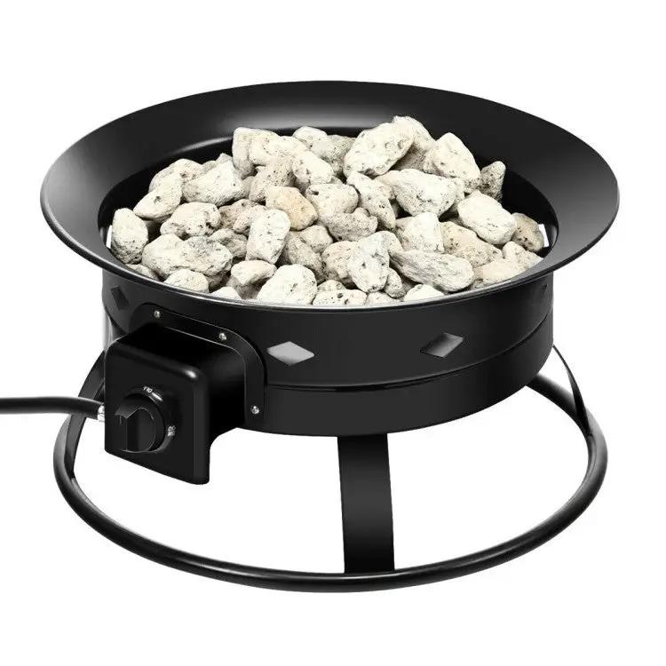 Portable Outdoor Black Metal Propane Fire Pit with Cover and Carry Kit by HomePacific