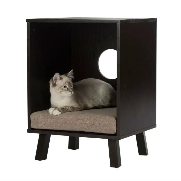 Sturdy Modern Cat Espresso End Table Cat Bed Cube Lounge by HomePacific