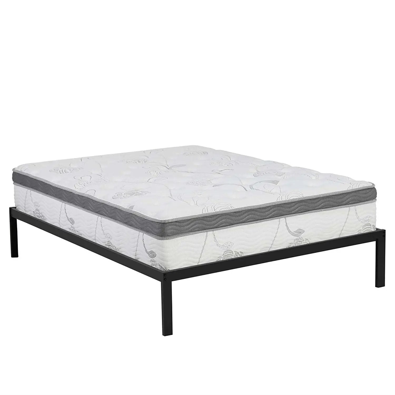 Queen size Steel Metal Platform Bed Frame with Wood Slats by HomePacific