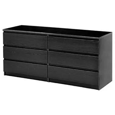 Modern 6 Drawer Double Dresser in Black Woodgrain Finish by HomePacific