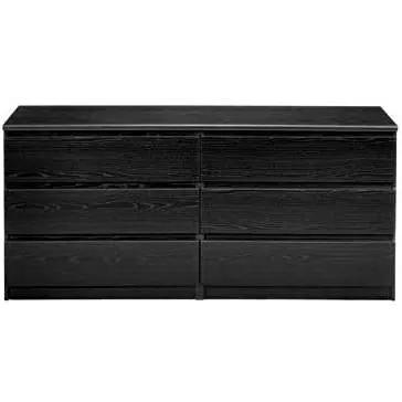 Modern 6 Drawer Double Dresser in Black Woodgrain Finish by HomePacific