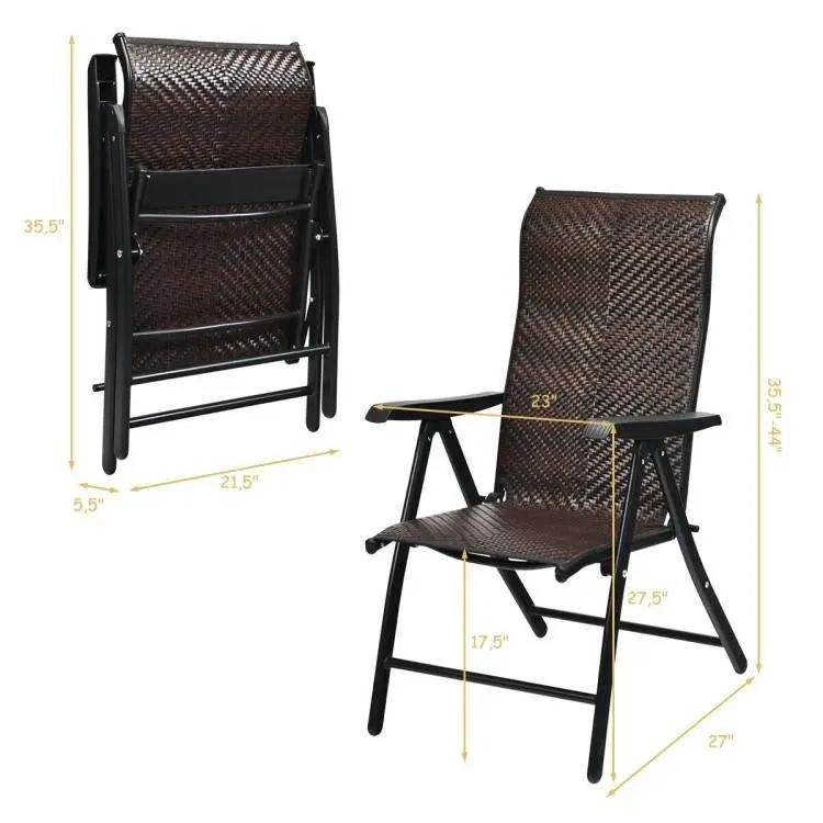 Outdoor Folding Steel Frame Rattan Patio Chair with Armrest in Brown by HomePacific