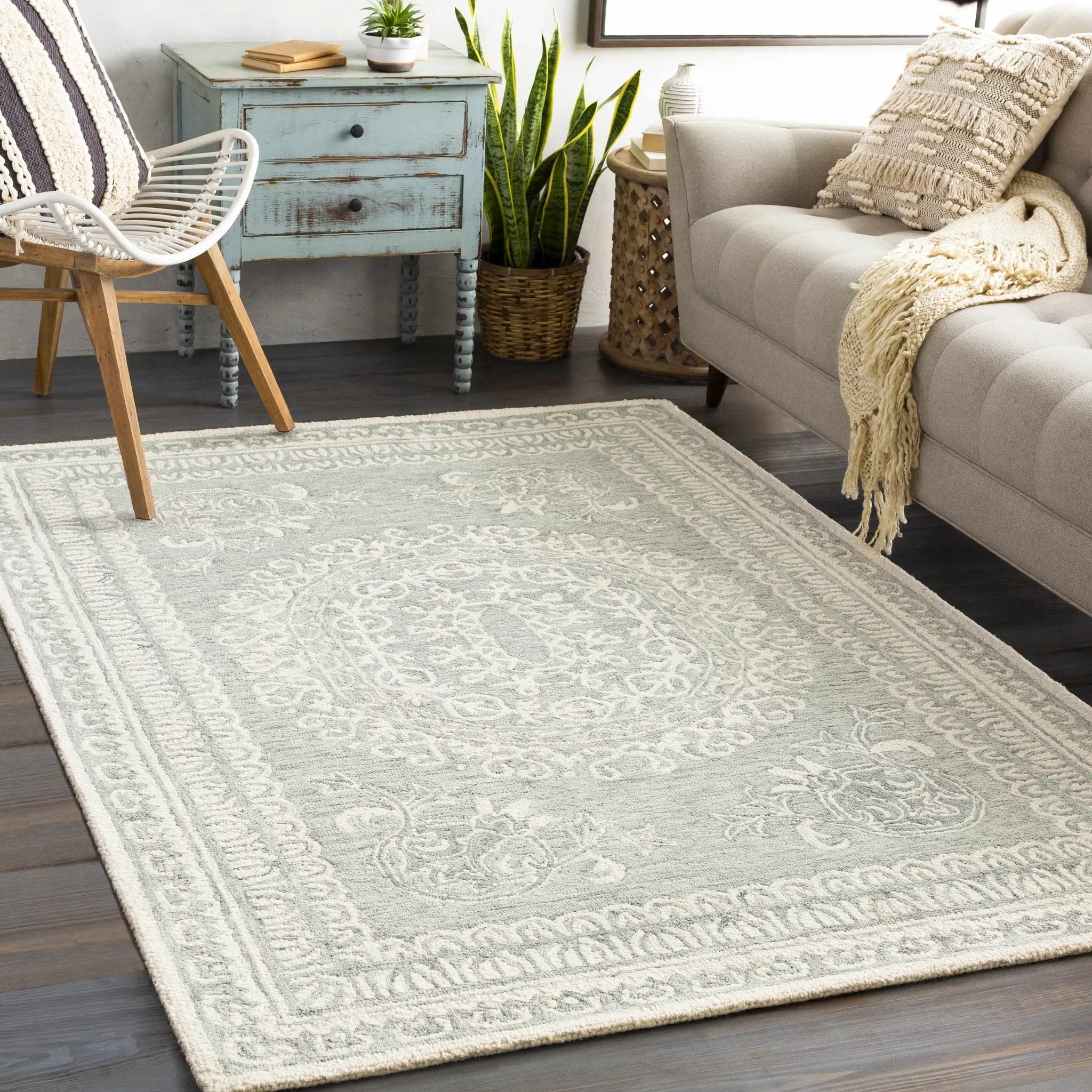Parson Ivory/Sage Wool Area Rug by Boutique Rugs