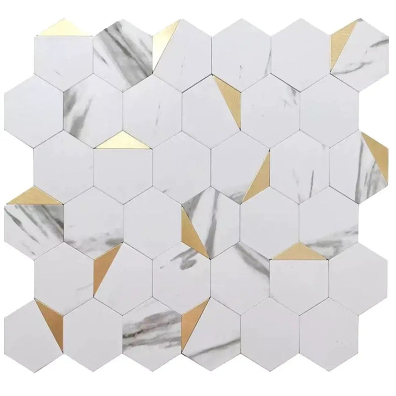 White Gold 12x12 Honed Hexagon PVC Peel & Stick Tile (10 pack, 8.3 sq ft/case) by Apollo Tile