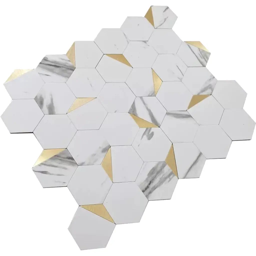 White Gold 12x12 Honed Hexagon PVC Peel & Stick Tile (10 pack, 8.3 sq ft/case) by Apollo Tile