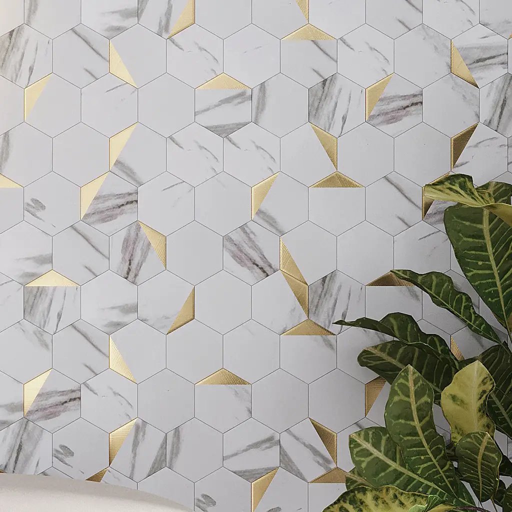 White Gold 12x12 Honed Hexagon PVC Peel & Stick Tile (10 pack, 8.3 sq ft/case) by Apollo Tile
