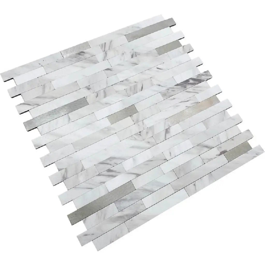 White Silver 10x12 Polished Brick PVC Peel & Stick Tile (10 pack, 9.26 sq ft/case) by Apollo Tile