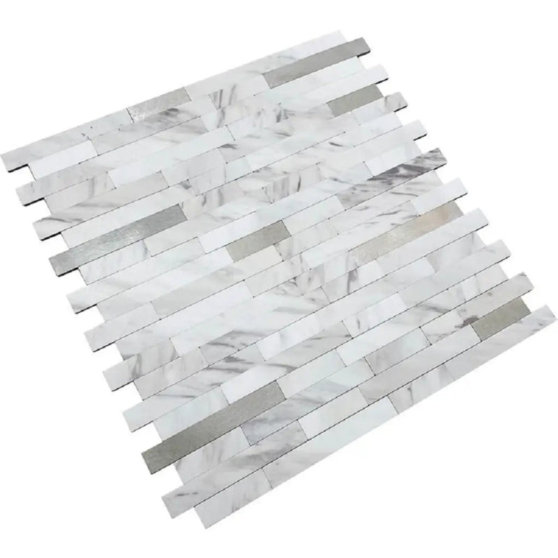 White Silver 10x12 Polished Brick PVC Peel & Stick Tile (10 pack, 9.26 sq ft/case) by Apollo Tile