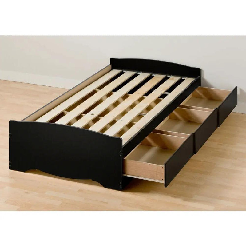 Twin XL Platform Bed Frame with 3 Storage Drawers in Black by HomePacific