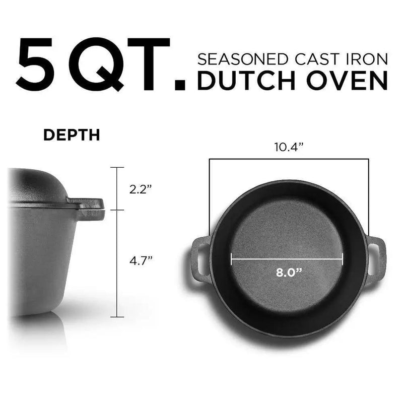 Cast Iron 5-Quart Pre-Seasoned Dutch Oven with 2-in-1 Skillet Lid 10.25-inch by HomePacific