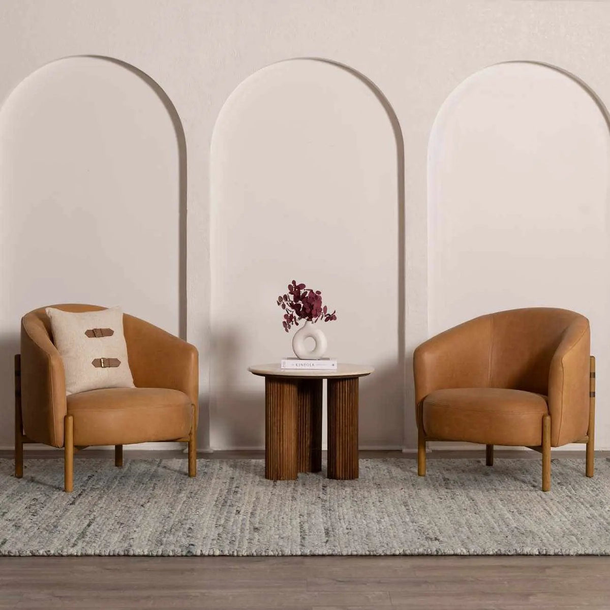 Olisa Gray Wool Area Rug, installed in a room