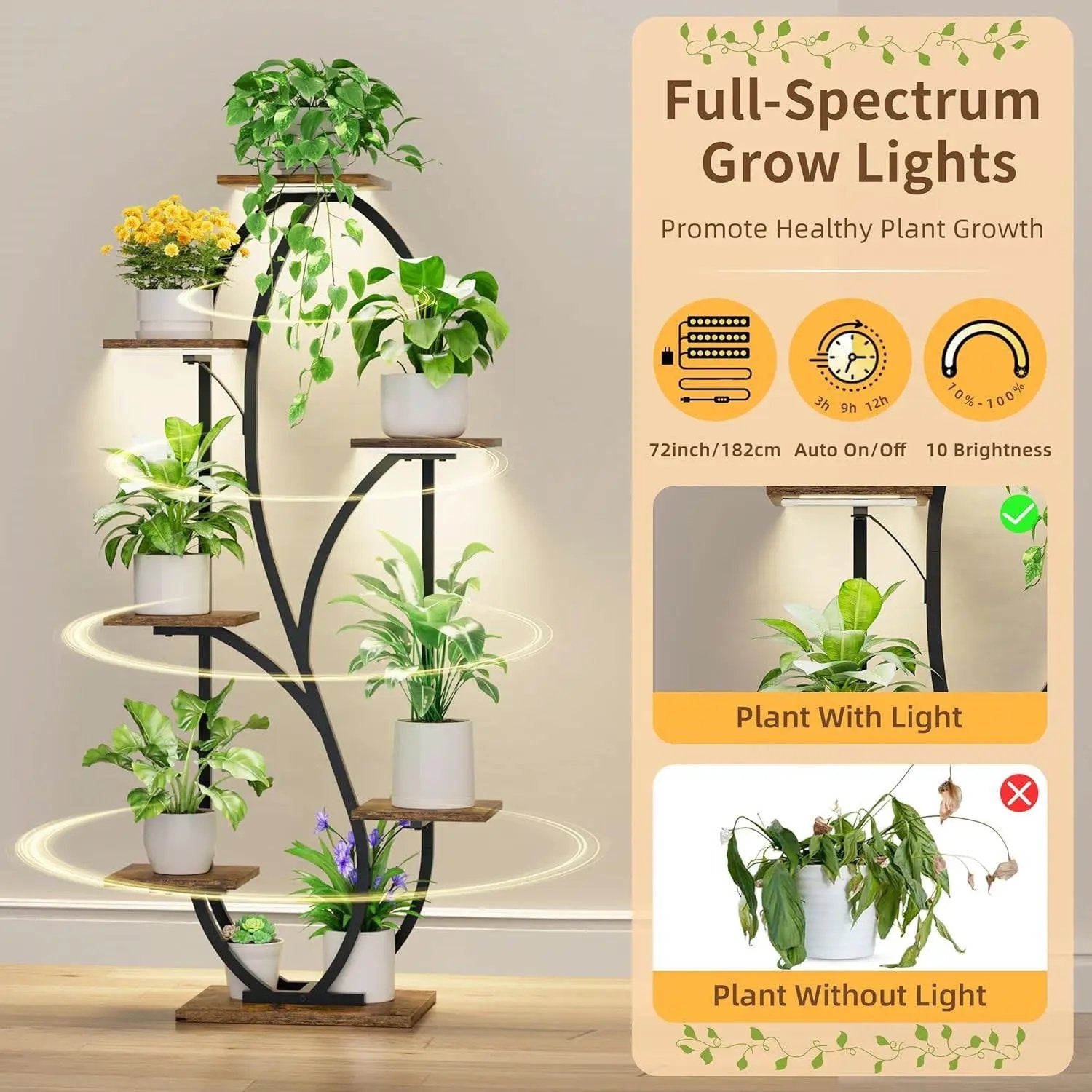 Modern 54-inch Tall Indoor Plant Stand Display Shelf with Grow Lights by HomePacific