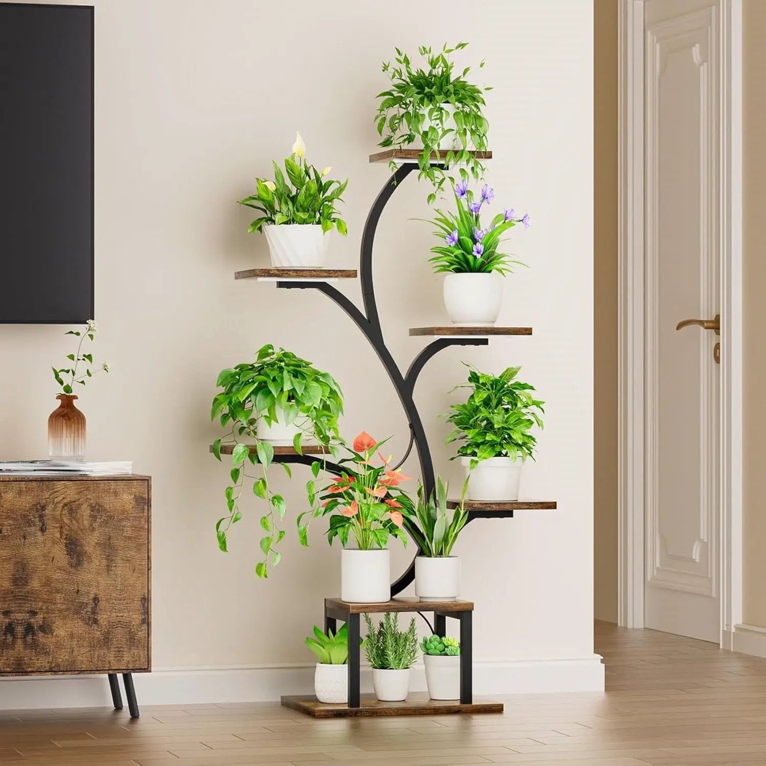 Modern 49-inch Tall Indoor Plant Stand Display Shelf with Grow Lights by HomePacific