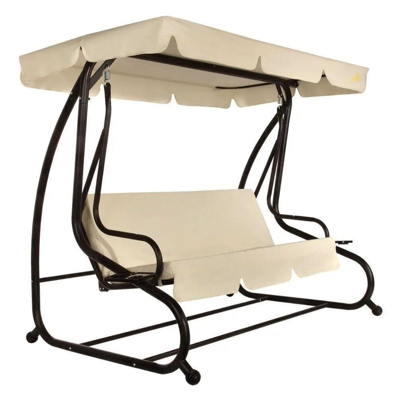 Outdoor 3-Seat Canopy Swing with Beige Cushions for Patio Deck or Porch by HomePacific