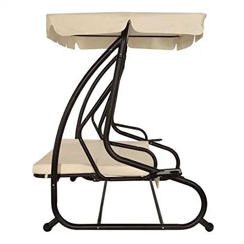 Outdoor 3-Seat Canopy Swing with Beige Cushions for Patio Deck or Porch by HomePacific