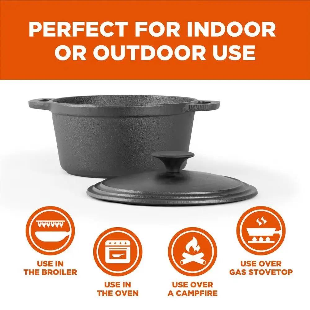 3.4 Quart Pre-Seasonded Cast Iron Dutch Oven with Handles and Lid by HomePacific