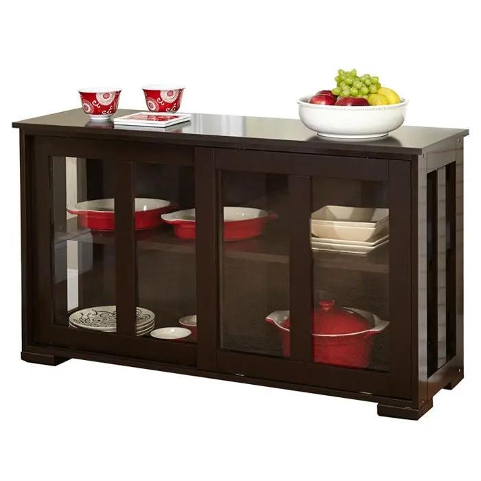 Espresso Sideboard Buffet Dining Kitchen Cabinet with 2 Glass Sliding Doors by HomePacific