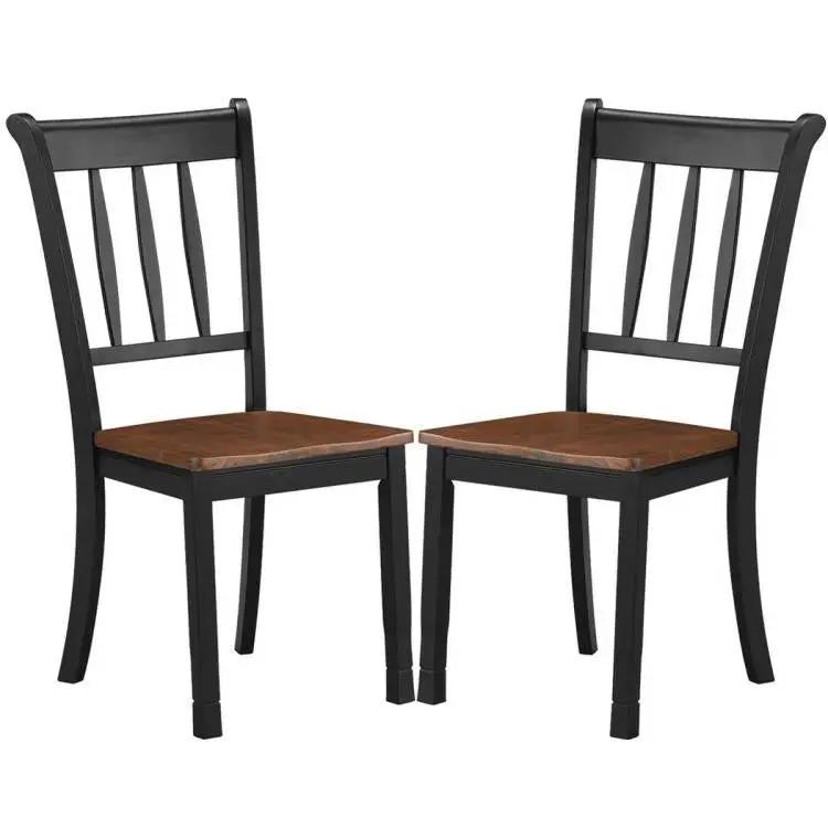 Set of 2 Solid Wood Black Mission Style Armless Dining Chairs with Brown Seat by HomePacific