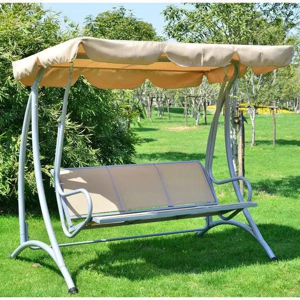 Sturdy 3-Person Outdoor Patio Porch Canopy Swing in Sand Color by HomePacific