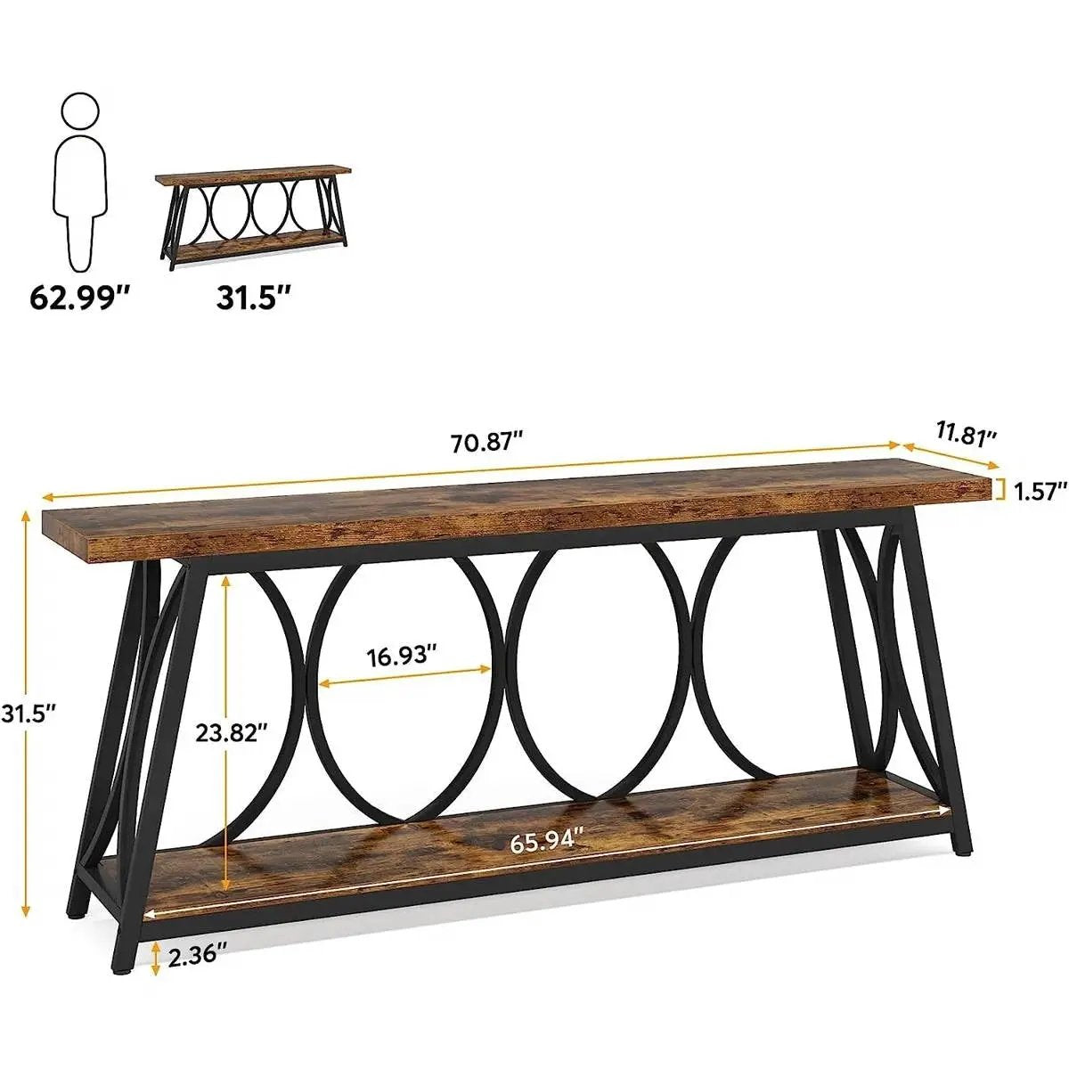 Industrial 70-in. Brown Wood Top Console Table with Heavy Duty Black Metal Frame by HomePacific