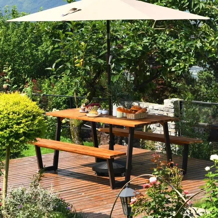 Modern Wooden Picnic Table with 2 Benches Outdoor Patio Dining Set by HomePacific