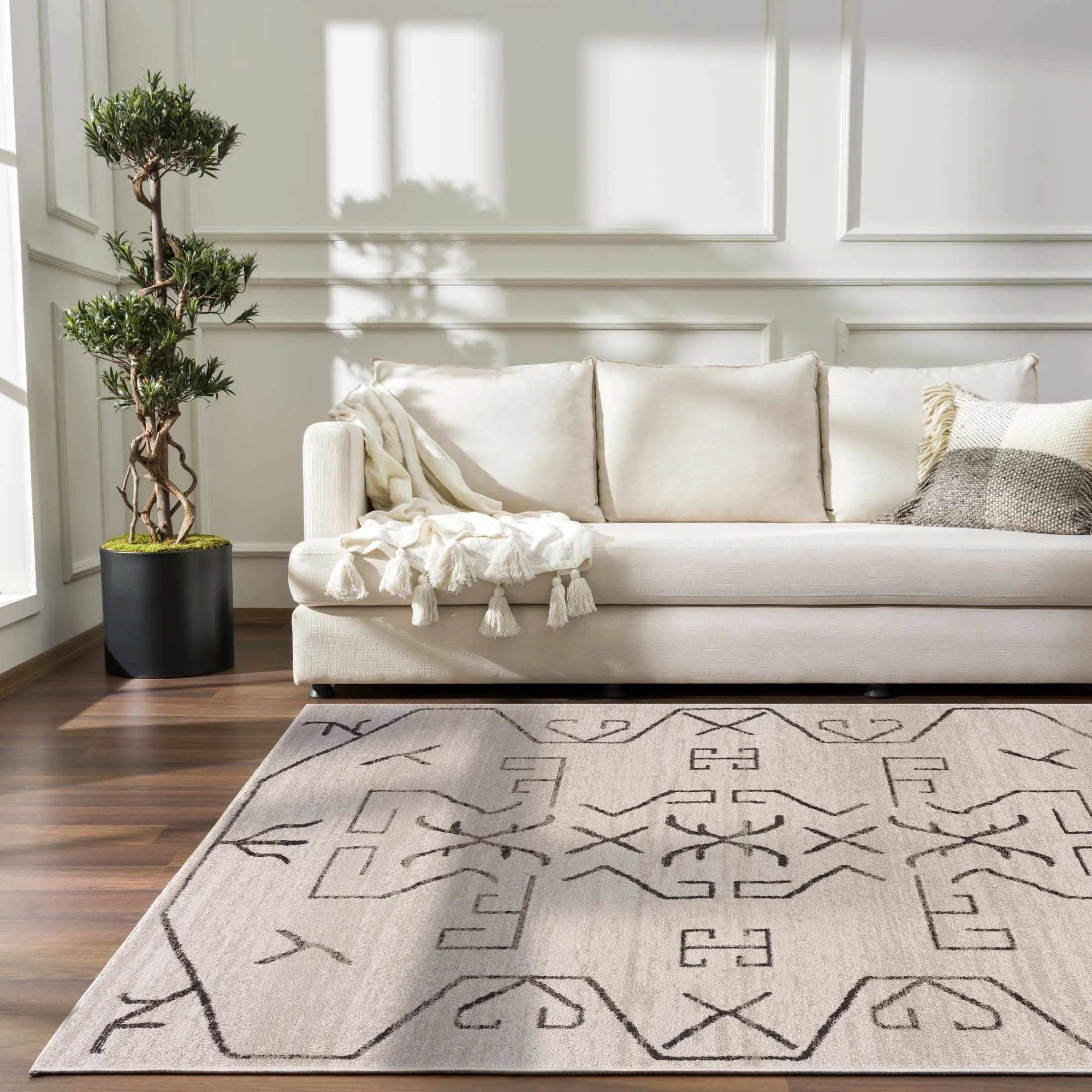 Azzan Cream & Charcoal Area Rug by Hauteloom