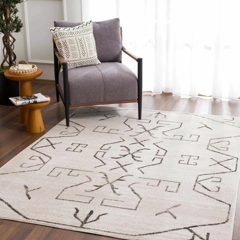 Azzan Cream & Charcoal Area Rug by Hauteloom